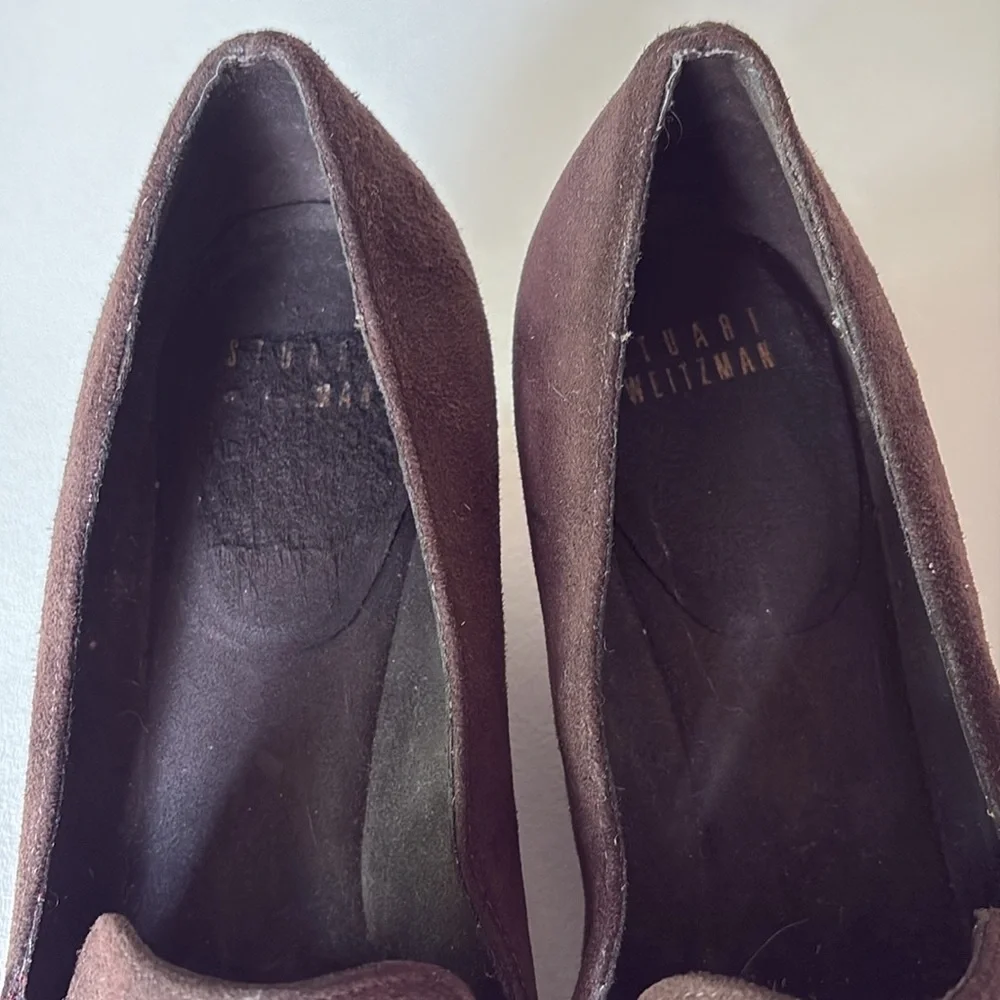 Stuart Weitzman Arise Suede Loafer Wedge Shoes Brown Neutral Minimalist Size 8.5
